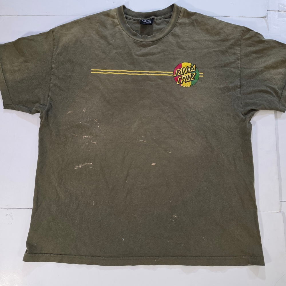 Santa Cruz Skateboards Rasta Dot Logo T-Shirt Olive Green Mens Large NHS Skate